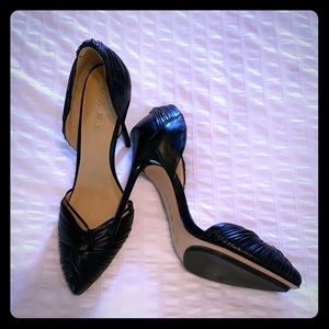 L. A. M. B. Warner black leather heels